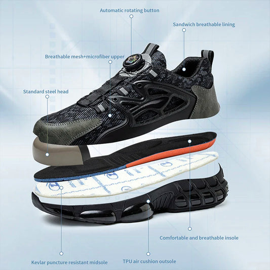 Rotating Button Steel Toe Sneaker Air Cushion
