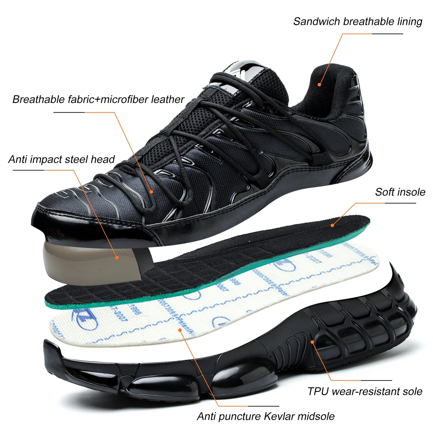 Men Steel Toe Work Shoes Comfortable Safety Sneakers